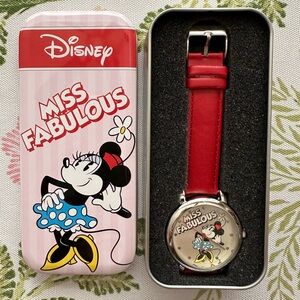 DISNEY Minnie Mouse MISS FABULOUS Watch With red  Leather Band NEW